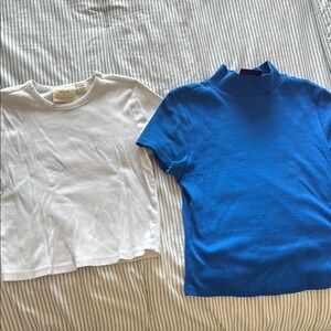 Medium MAEVE White and Royal Blue Short Sleeve Tops - Classic Crew & Mock Neck